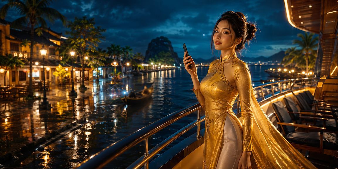 Người dùng tại Buôn Ma Thuột trải nghiệm casino di động qua điện thoại với trang phục áo dài